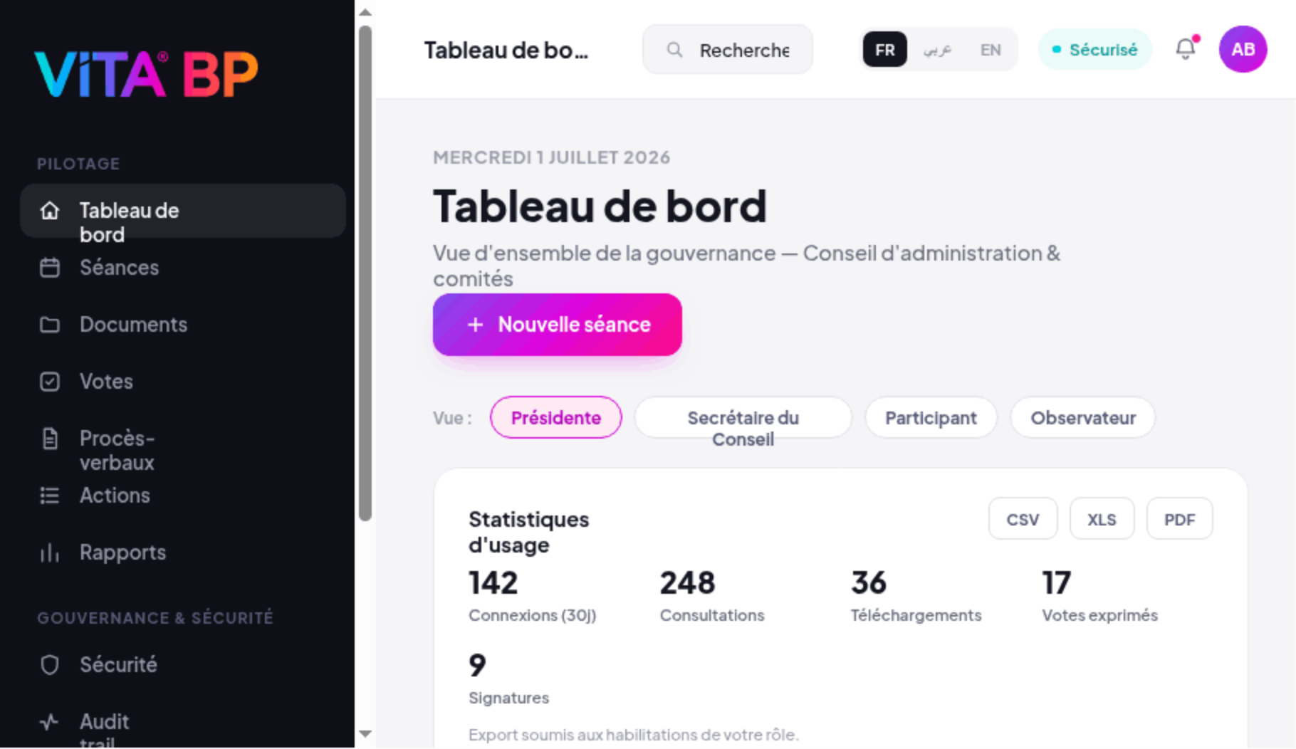 Vita Board Portal — Tableau de bord